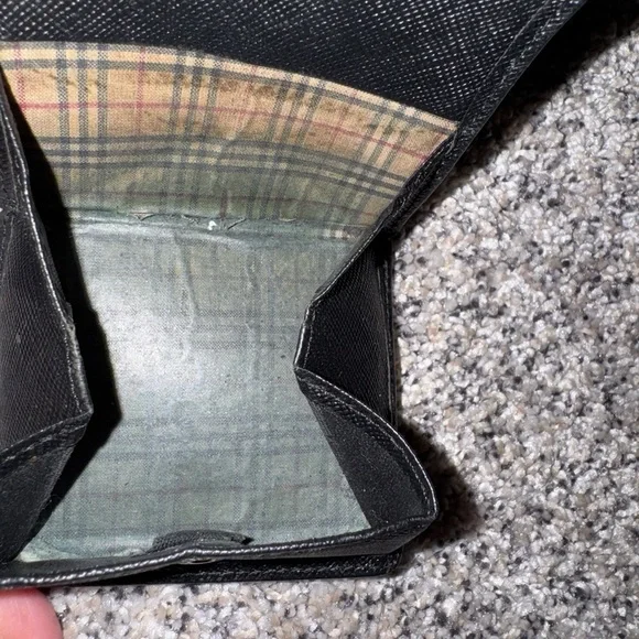 Burberry Black Leather Nova Check Snap Wallet Authentic Vintage - Picture 5 of 10